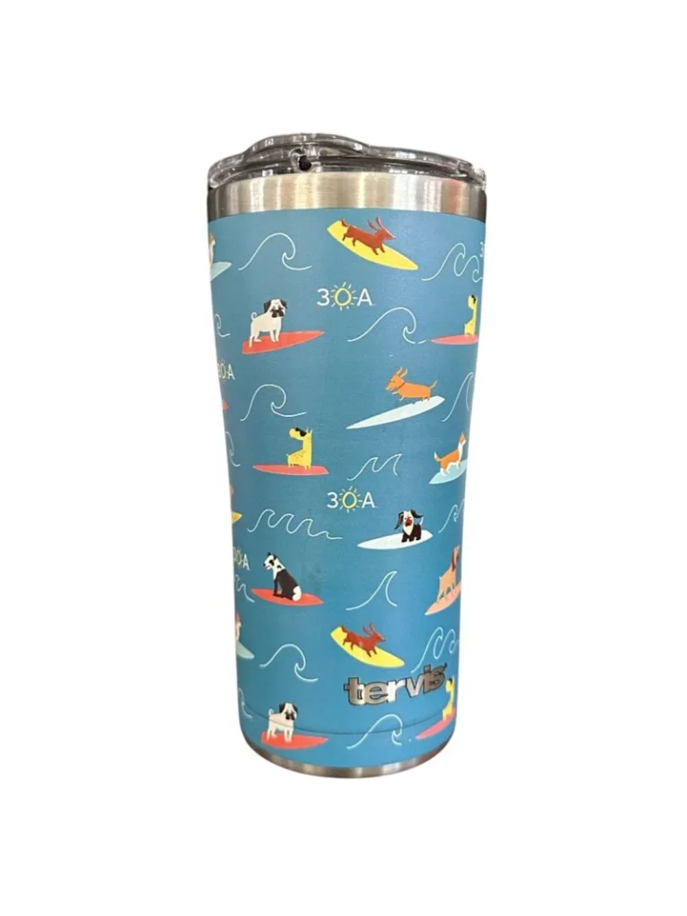 Tervis Tumbler 20oz Stainless Steel Dogs Surfing with Lid Florida Beaches